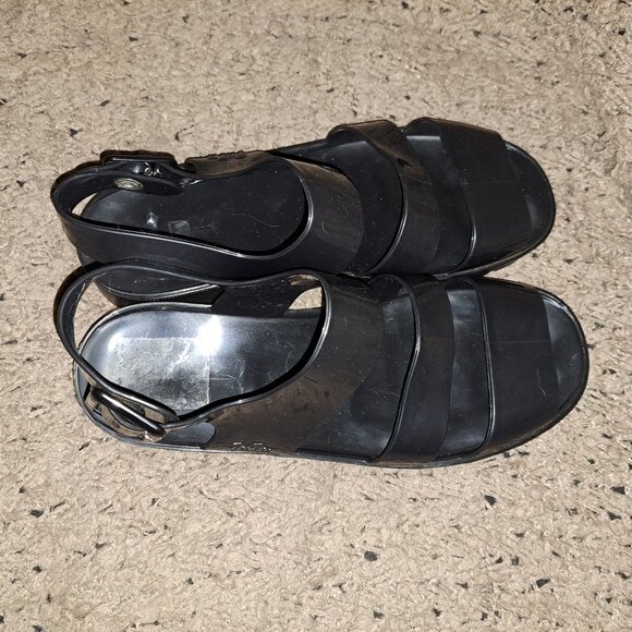 Y2K Vintage JUJU Jelly Shoe-Ankle Strap-Black Jelly-Chunky Heel-Sz 7UK/8US-NM - Picture 7 of 8